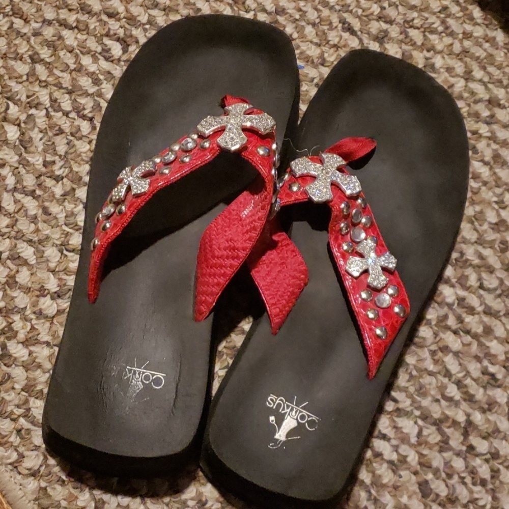 Red Rhinestone Flip Flops